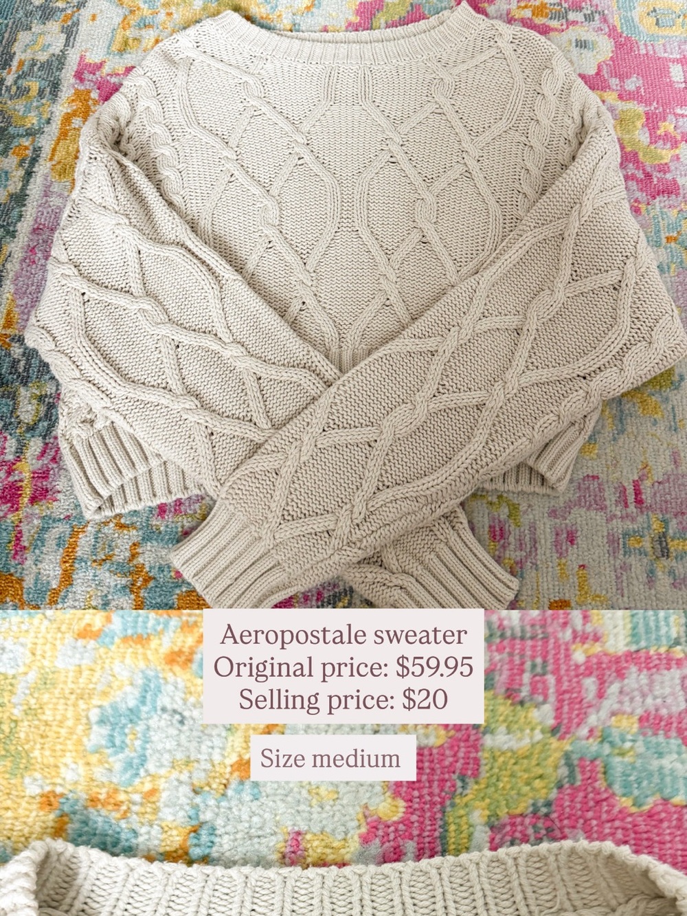 Aeropostale Cream Cable-Knit Crewneck Sweater